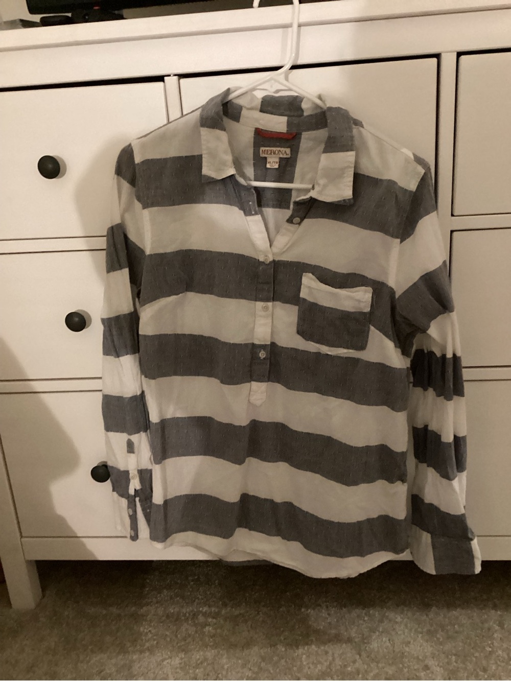 Merona Navy and White Wide-Striped Button Pullover